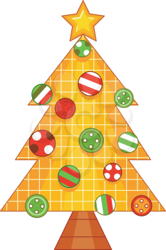 Royalty Free Clipart Image of a Fabric Christmas Tree With Striped and Spotted Button Ornaments