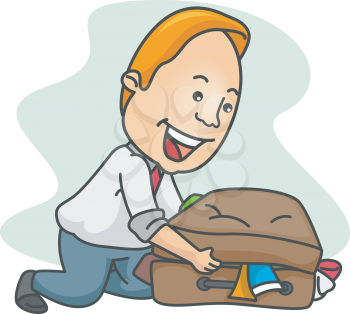 Royalty Free Clipart Image of a Man With a Stuffed Suitcase