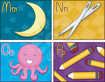 Royalty Free Clipart Image of Flash Cards For MNOP