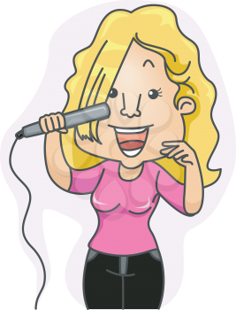 Royalty Free Clipart Image of a Woman Using a Flat Iron