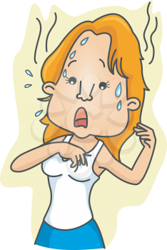 Royalty Free Clipart Image of a Woman Sweating
