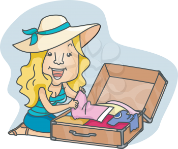 Royalty Free Clipart Image of a Woman Packing for a Trip