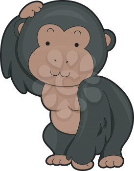 Royalty Free Clipart Image of a Gorilla Scratching Its Head