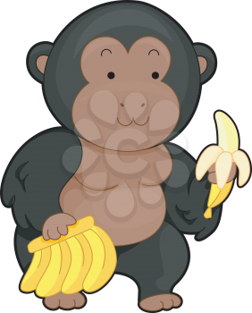 Royalty Free Clipart Image of a Gorilla With a Banana