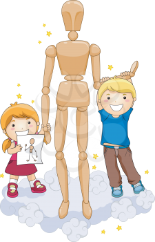 Royalty Free Clipart Image of Children With a Dummy