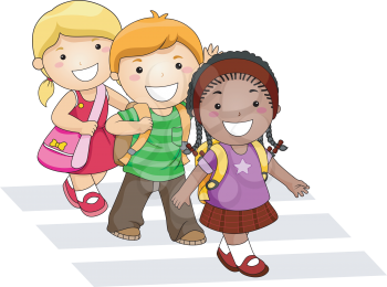 Royalty Free Clipart Image of Children With Schoolbags