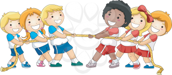 Royalty Free Clipart Image of Children Playing Tug of War