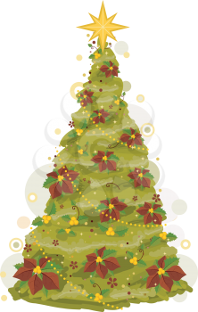 Royalty Free Clipart Image of a Christmas Tree With Poinsettias