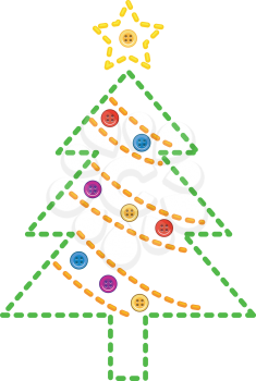 Royalty Free Clipart Image of a Stitches and Button Christmas Tree