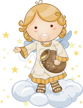Royalty Free Clipart Image of an Angel Throwing Stars