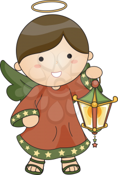 Royalty Free Clipart Image of a Christmas Angel Holding a Lamp