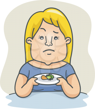 Royalty Free Clipart Image of a Woman Holding a Small Plate of Food