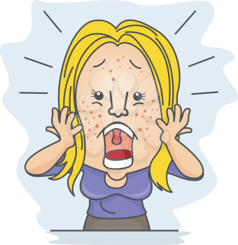 Royalty Free Clipart Image of an Upset Woman With Spots on Her Face