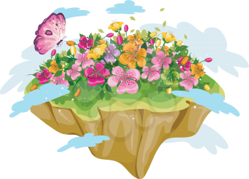 Royalty Free Clipart Image of a Floating Garden