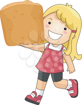 Royalty Free Clipart Image of a Girl With a Big Chicken Nugget
