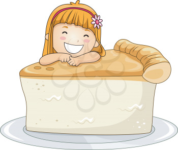 Royalty Free Clipart Image of a Girl With a Huge Piece of Pie