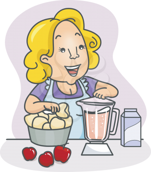 Royalty Free Clipart Image of a Woman Making a Fruit Smoothie