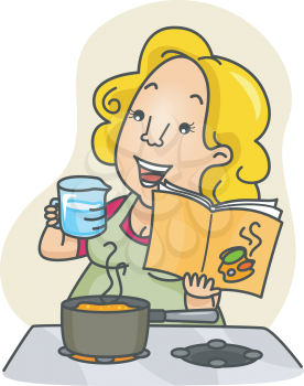 Royalty Free Clipart Image of a Woman Making a Recipe