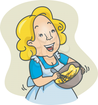 Royalty Free Clipart Image of a Woman Beating Eggs