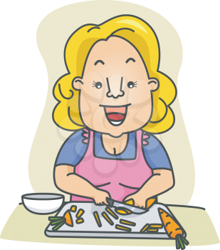 Royalty Free Clipart Image of a Woman Slicing Carrots