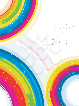 Royalty Free Clipart Image of a Background With Rainbow Swirls in Three Corners