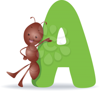 Royalty Free Clipart Image of an Ant Leaning on an A