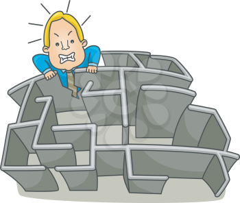 Royalty Free Clipart Image of a Man Ripping Through a Maze