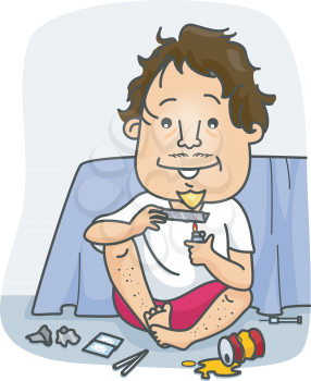 Royalty Free Clipart Image of a Scruffy Guy Doing Drugs