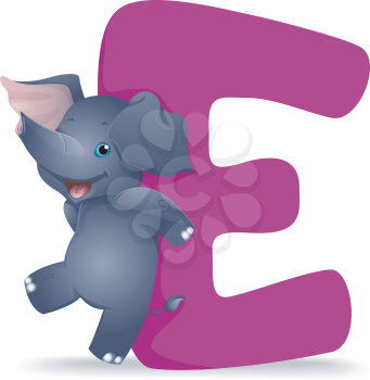 Royalty Free Clipart Image of an Elephant With an E