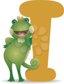 Royalty Free Clipart Image of an Iguana With an I