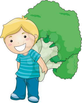 Royalty Free Clipart Image of a Boy With Broccoli