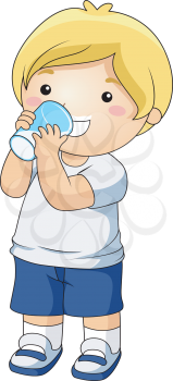 Royalty Free Clipart Image of a Boy Drinking a Glass of Milk