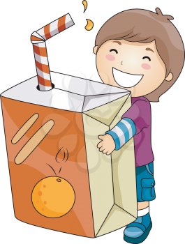 Royalty Free Clipart Image of a Boy With a Huge Drinking Box