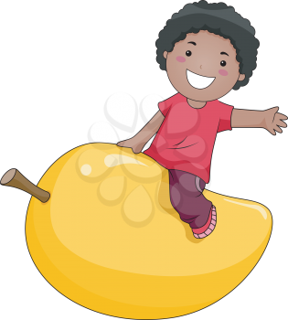 Royalty Free Clipart Image of a Boy on a Mango