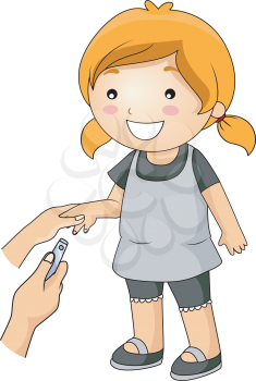 Royalty Free Clipart Image of a Little Girl Getting Her Nails Cut