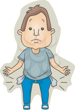 Royalty Free Clipart Image of a Man Showing His Empty Pockets
