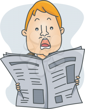 Royalty Free Clipart Image of a Man Shocked By What He See in the Newspaper
