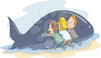 Royalty Free Clipart Image of People Trying to Move a Beached Whale