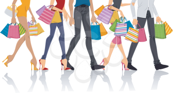 Royalty Free Clipart Image of the Lower Bodies of People Shopping