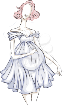 Royalty Free Clipart Image of a Pregnant Woman in a Short Dress