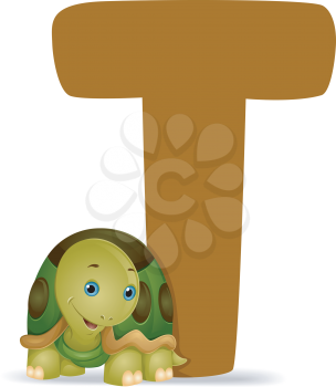 Royalty Free Clipart Image of a Turtle With a T