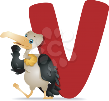 Royalty Free Clipart Image of a Vulture With a V