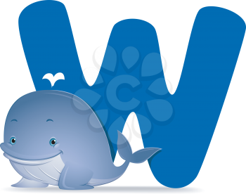 Royalty Free Clipart Image of a Whale With a W