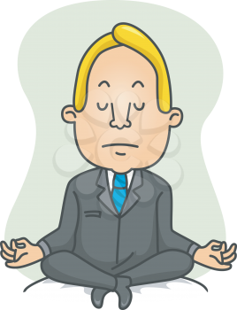Royalty Free Clipart Image of a Man in a Suit Doing Yoga