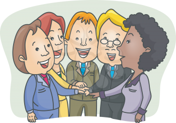 Royalty Free Clipart Image of a Group of People With Their Hands Stacked