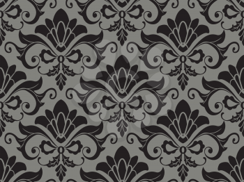 Royalty Free Clipart Image of a Black and Grey Damask Background