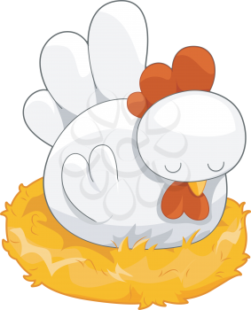 Royalty Free Clipart Image of a Hen on a Nest