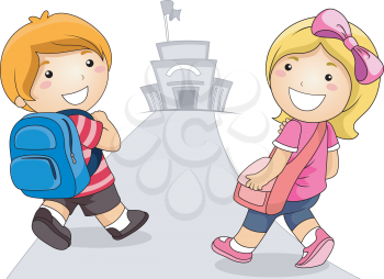 Royalty Free Clipart Image of a Girl and Boy Going to School