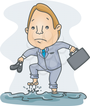 Royalty Free Clipart Image of a Man Wading Through Water