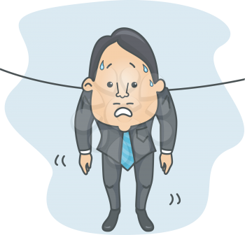 Royalty Free Clipart Image of a Man Hanging From a Clothesline